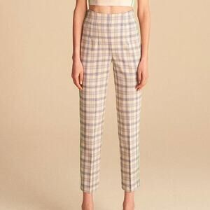 NWT Nocturne Blue Plaid Slim Ankle Pants with Green Trim • Size S